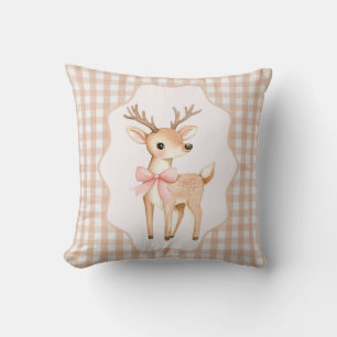 Gingham Fawn Holiday Cushion