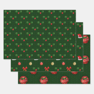Gingham Feliz Navidad Holly Berries Wrapping Paper Sheet
