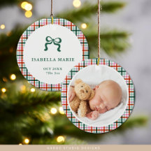 Gingham First Christmas Birth Stats Baby Photo