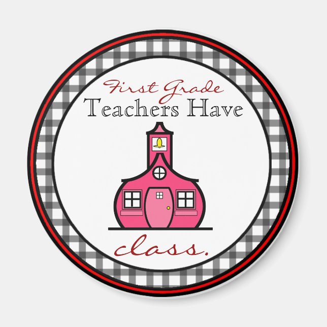 Gingham First Grade Teacher Magnet (Front)