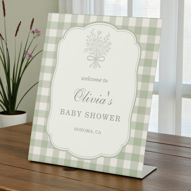 Gingham Floral Bow Baby Shower Welcome Sign (Creator Uploaded)
