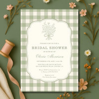 Gingham Floral Bow Sage Green Bridal Shower