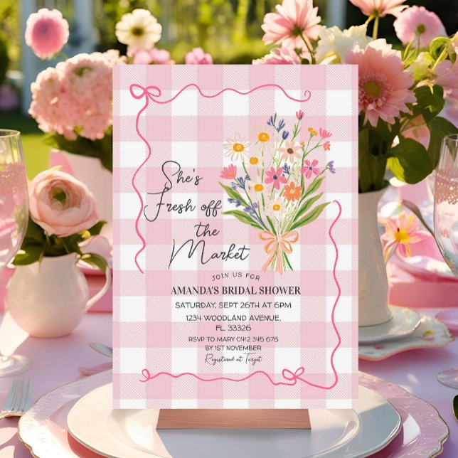 Gingham Flowers Off The Market Bridal Shower  Invitation (Creator Uploaded)
