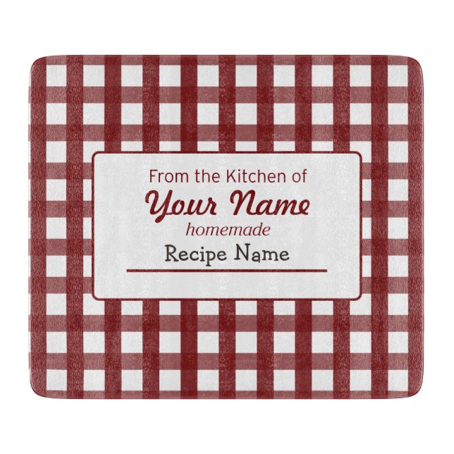 Gingham Food  Label Cutting Board (Front)