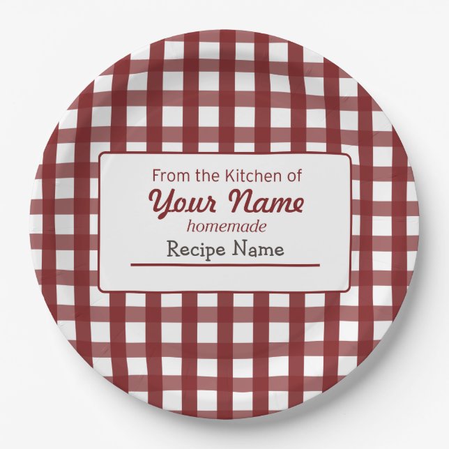 Gingham Food  Label Paper Plate (Front)
