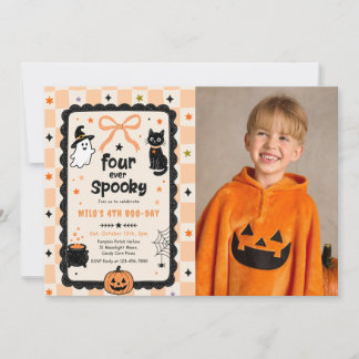 Gingham Four Ever Spooky Halloween Birthday Photo Invitation