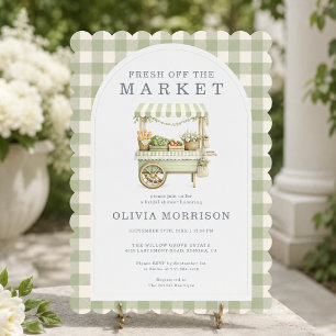 Gingham Fresh Off the Market Green Bridal Shower Invitation