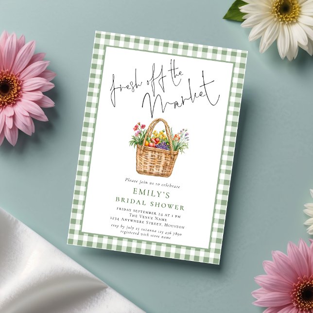 Gingham Fresh off the Market Script Bridal Shower Invitation (Creator Uploaded)
