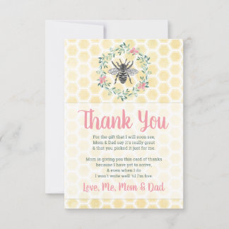 gingham girl mummy to bee theme flat baby shower thank you card