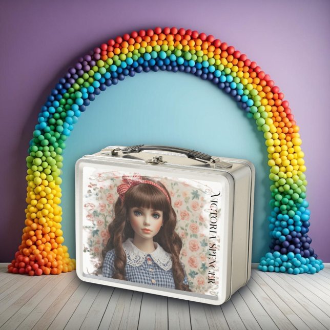 Gingham Girl Whimsical Vintage Metal Lunch Box (Creator Uploaded)