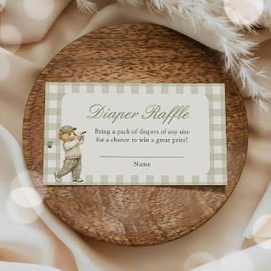 Gingham Golf Baby Shower Diaper Raffle Enclosure Card