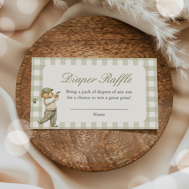 Gingham Golf Baby Shower Diaper Raffle Enclosure Card (Creator Uploaded)