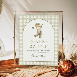 Gingham Golf Boy Baby Shower Diaper Raffle Sign