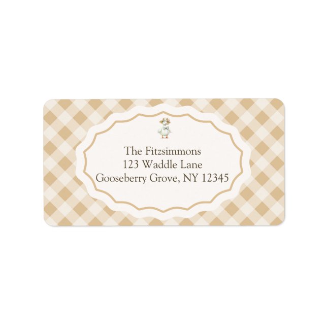 Gingham Goose Baby Shower Return Address Label (Front)