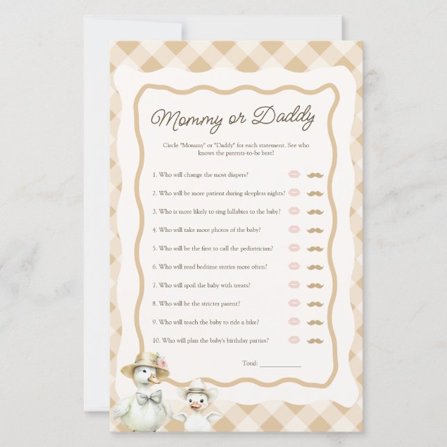 Gingham Goose Mummy or Daddy Baby Shower Game (Front)