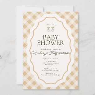 Gingham Goose Twin Baby Shower Invitation