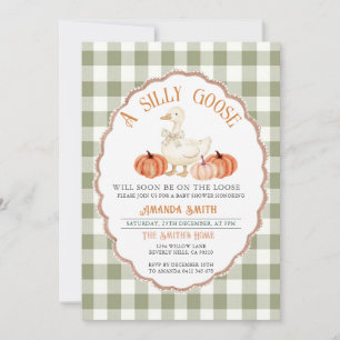 Gingham Green Fall Silly Goose Baby Shower  Invitation