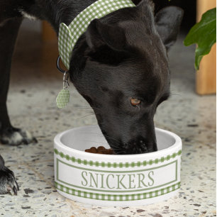 Gingham green Plaid Personalised Name  Bowl