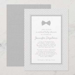 Gingham grey bow tie virtual baby shower invitation