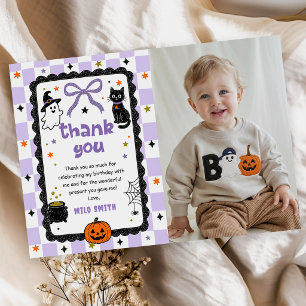 Gingham Halloween Birthday Thank You Card