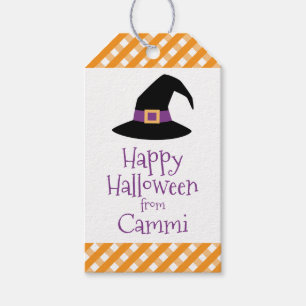 Gingham Halloween Witch Hat Personalised Gift Tags