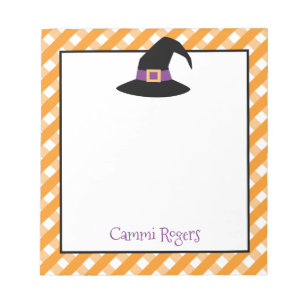 Gingham Halloween Witch Hat Personalised Notepad