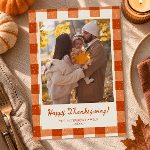 Gingham Hand Drawn Family Photo Thanksgiving Party Invitation