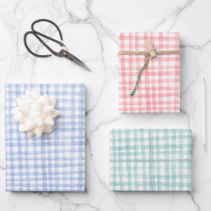 Gingham Hand-Drawn Modern Cute Christmas Preppy Wrapping Paper Sheet