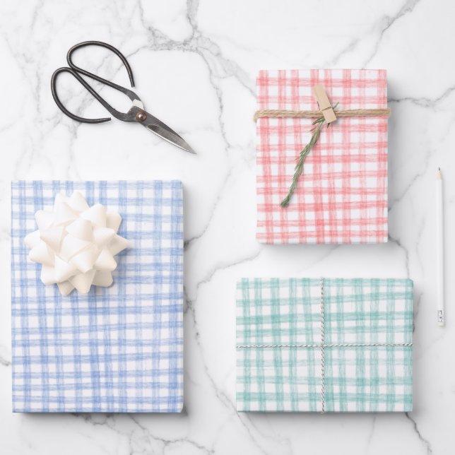 Gingham Hand-Drawn Modern Cute Christmas Preppy Wrapping Paper Sheet (Front)