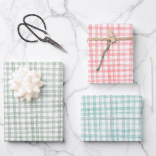 Gingham Hand-Drawn Modern Cute Christmas Preppy Wrapping Paper Sheet