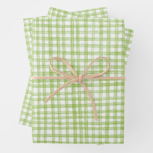 Gingham Hand-Drawn Modern Cute Green White Preppy Wrapping Paper Sheet