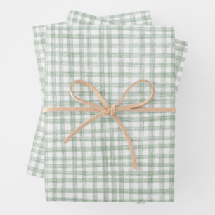 Gingham Hand-Drawn Modern Cute Green White Preppy Wrapping Paper Sheet