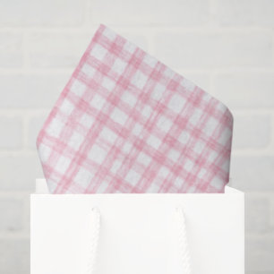 Gingham Hand-Drawn Modern Cute Pink White Preppy Tissue Paper