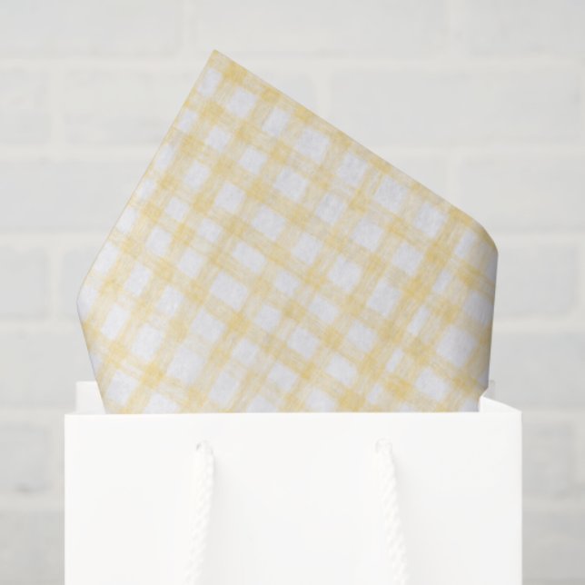 Gingham Hand-Drawn Modern Cute Yellow White Preppy Tissue Paper (Gift Bag)