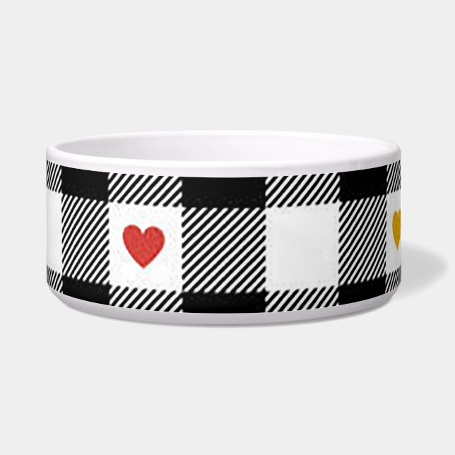 Gingham Heart Dog Bowl (Front)