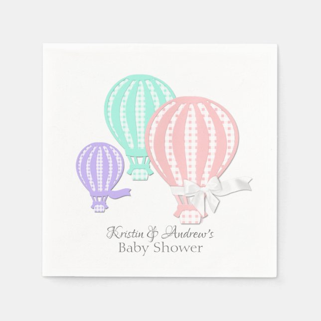 Gingham Hot Air Balloon Adventure Baby Shower Napkin (Front)