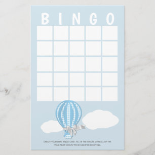 Gingham Hot Air Balloon Baby Shower Bingo Stationery