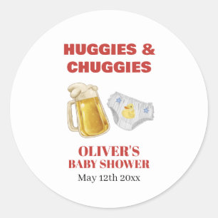 Gingham Huggies Chuggies Beer Diaper Baby Shower  Classic Round Sticker