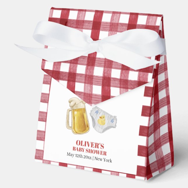 Gingham Huggies Chuggies Beer Diaper Baby Shower  Favour Box (Front)