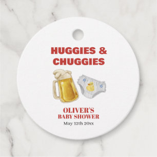 Gingham Huggies Chuggies Beer Diaper Baby Shower  Favour Tags