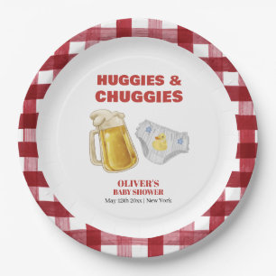 Gingham Huggies Chuggies Beer Diaper Baby Shower Paper Plate
