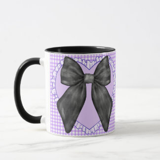Gingham Lavender Mug Vintage Heart Coquette Bow