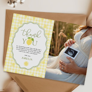Gingham Lemon Citrus Baby Shower Photo Thank You Card