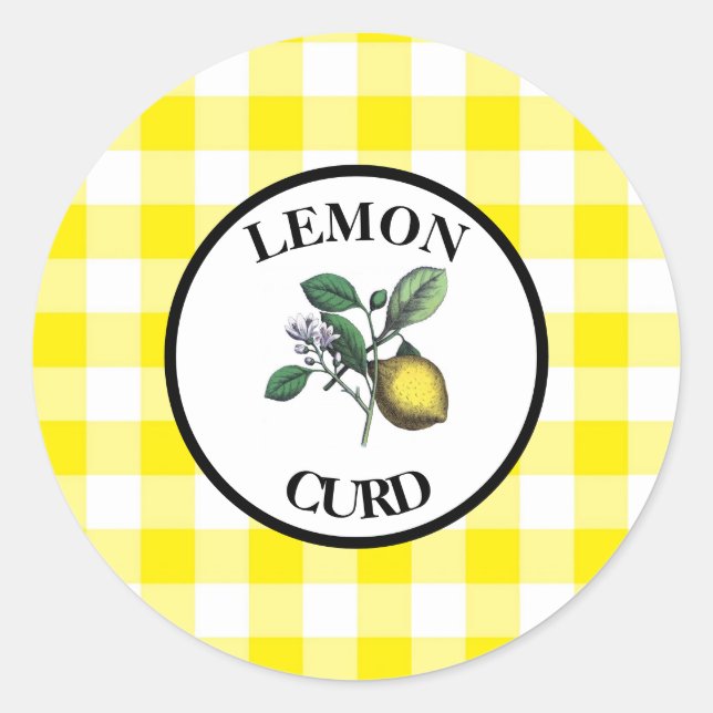 Gingham Lemon Curd Classic Round Sticker (Front)