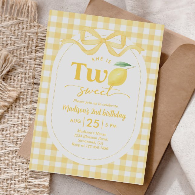 Gingham Lemon Themed 2nd Birthday  Invitation (Creator Uploaded)