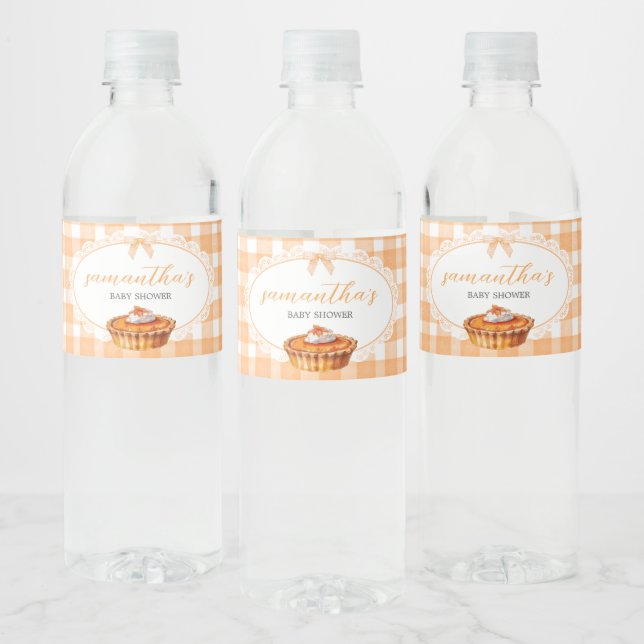 Gingham Little Cutie Pie Baby Shower Water Bottle Label (Bottles)