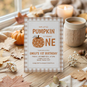 Gingham Little Pumpkin 1st Birthday Invite