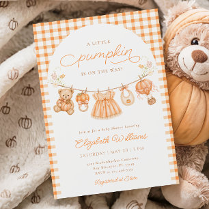 Gingham Little Pumpkin Baby Shower Invitation