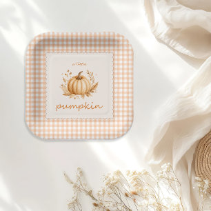 Gingham Little Pumpkin Baby Shower Paper Plate