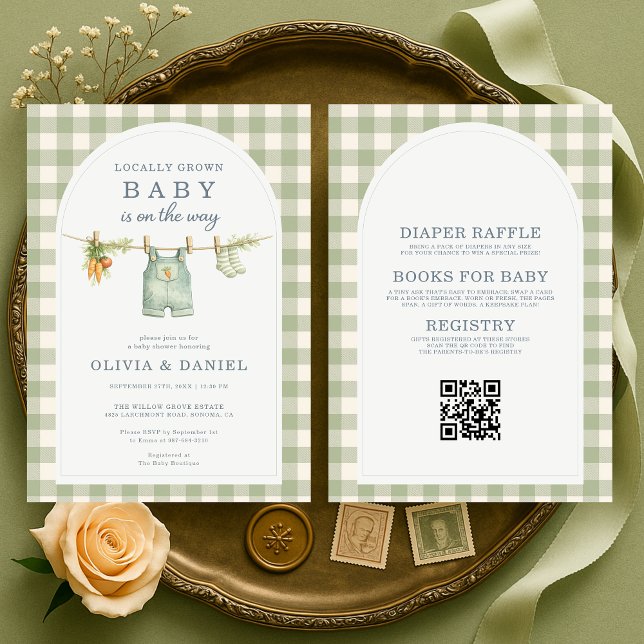 Gingham Locally Grown All in One Baby Shower Invitation (Creator Uploaded)